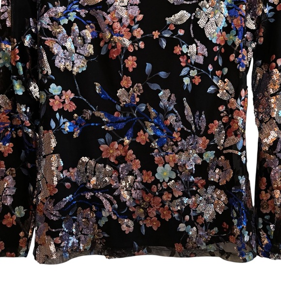 Boston Proper Floral Sequin Elegant Event Long Sleeve Top Medium - Picture 5 of 8